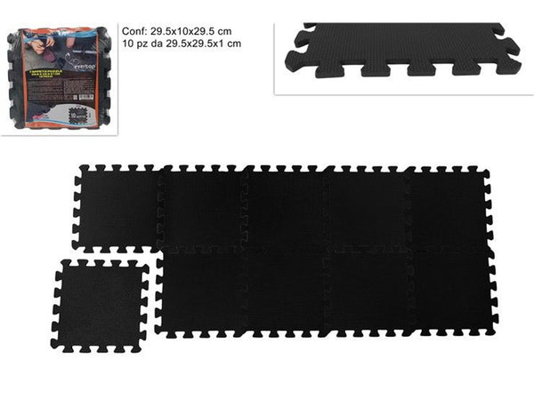 Tappeto puzzle nero con dieci moduli 29,5 × 29,5 × 1 cm