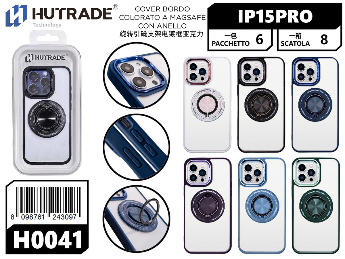 H0041 COVER BORDO COLORATO A MAGSAFE CON ANELLO IP15PRO