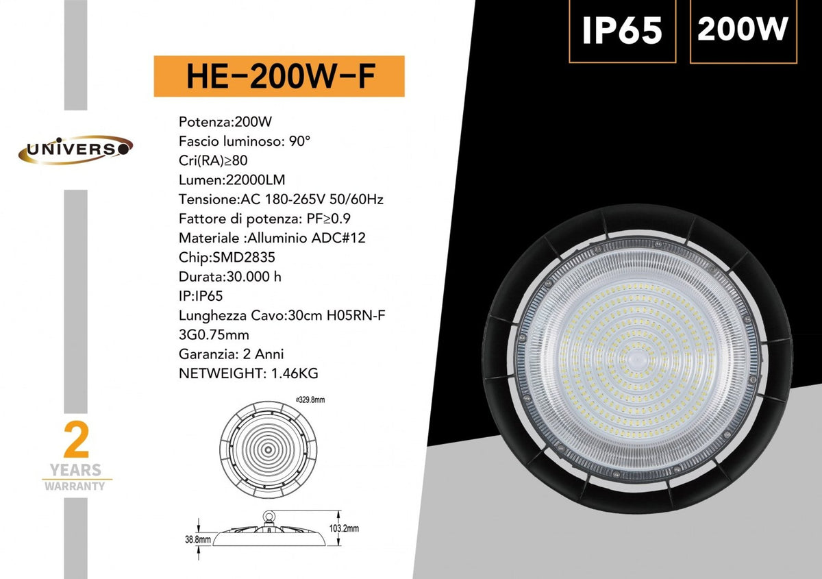 Lampada industriale LED – HE-200W-F