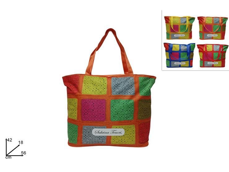 Borsa mare quadri uncinettocolorato 4ass art. sl22-43c6-a/b/c/d