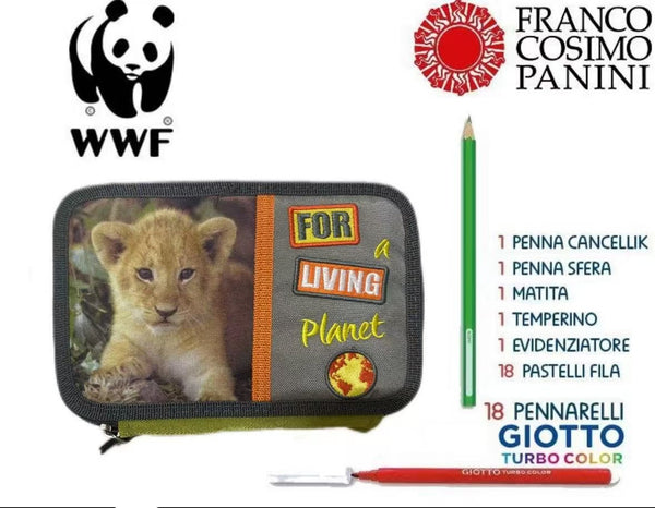 WWF, astuccio tre zip completo con fantasia cucciolo di leone