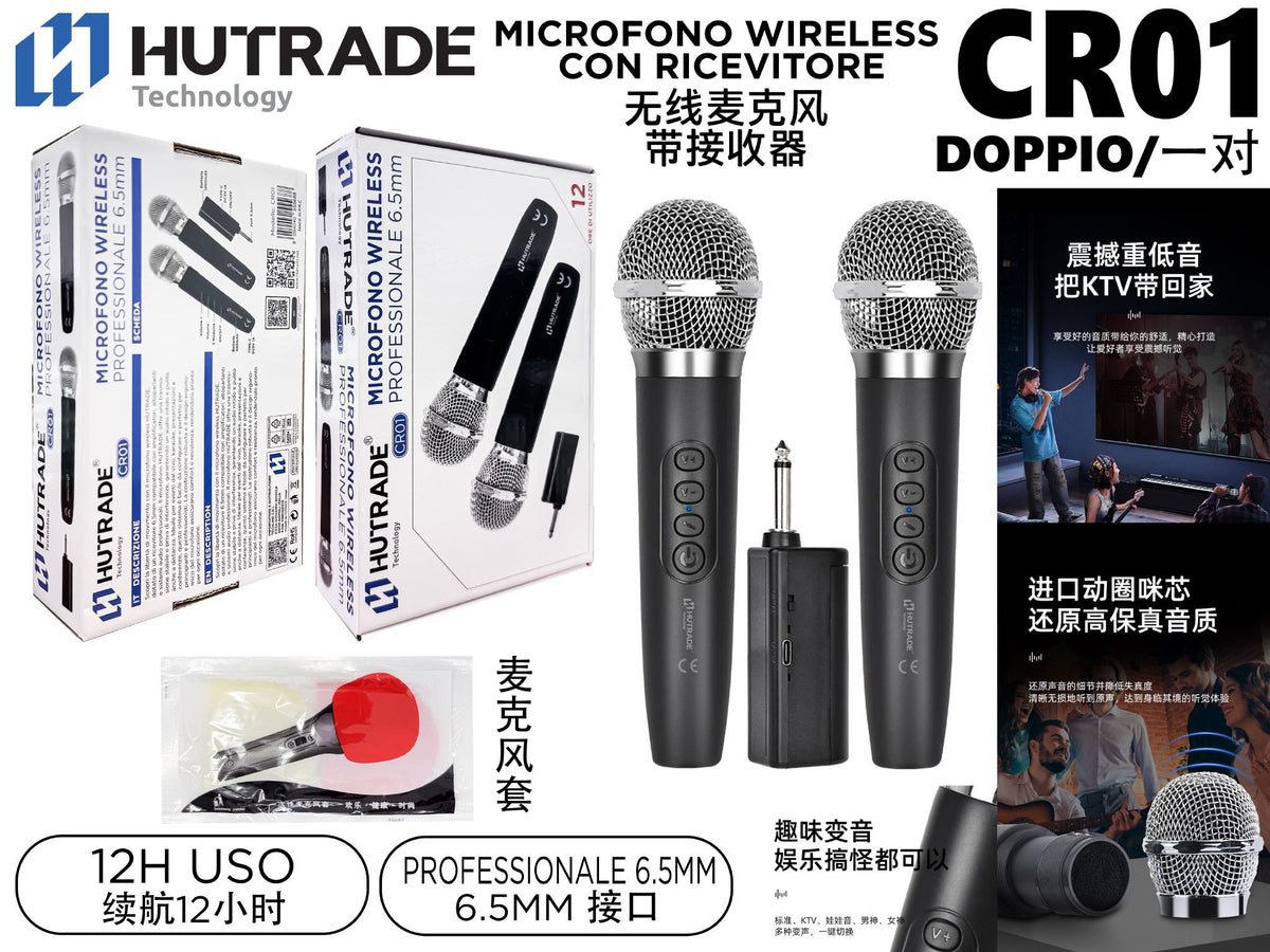 CR01 DOPPIO MICROFONO WIRELESS CON RICEVITORE 12H USO