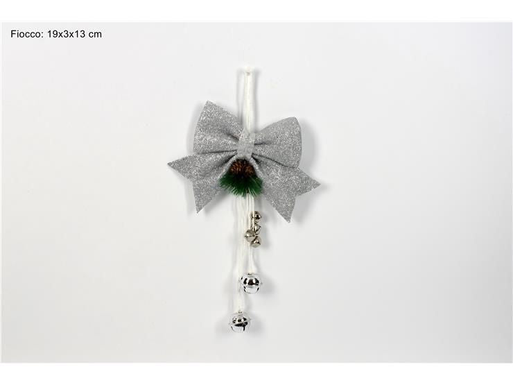 Fiocco glitterato spugna c/pigne e campanelli silver art.838451/silver