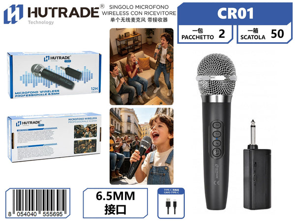 CR01 SINGOLO MICROFONO WIRELESS CON RICEVITORE 12H USO