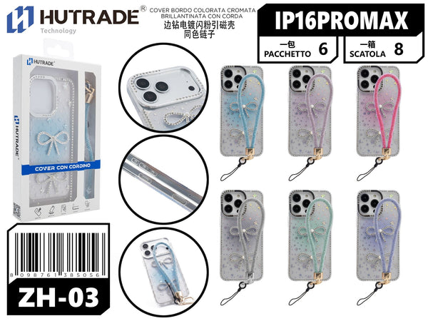 ZH-03 COVER BORDO COLORATA CROMATA BRILLANTINATA CON CORDA IP16 PRO MAX