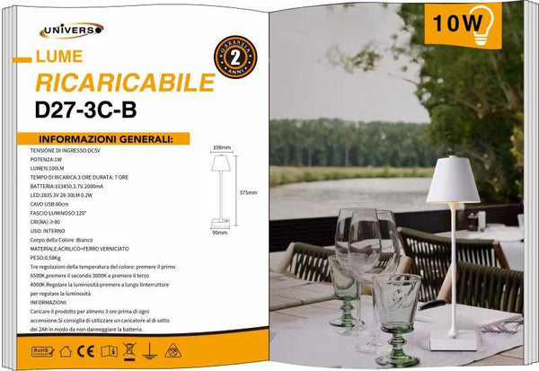 Lampada da tavolo ricaricabile – D27-3C-B