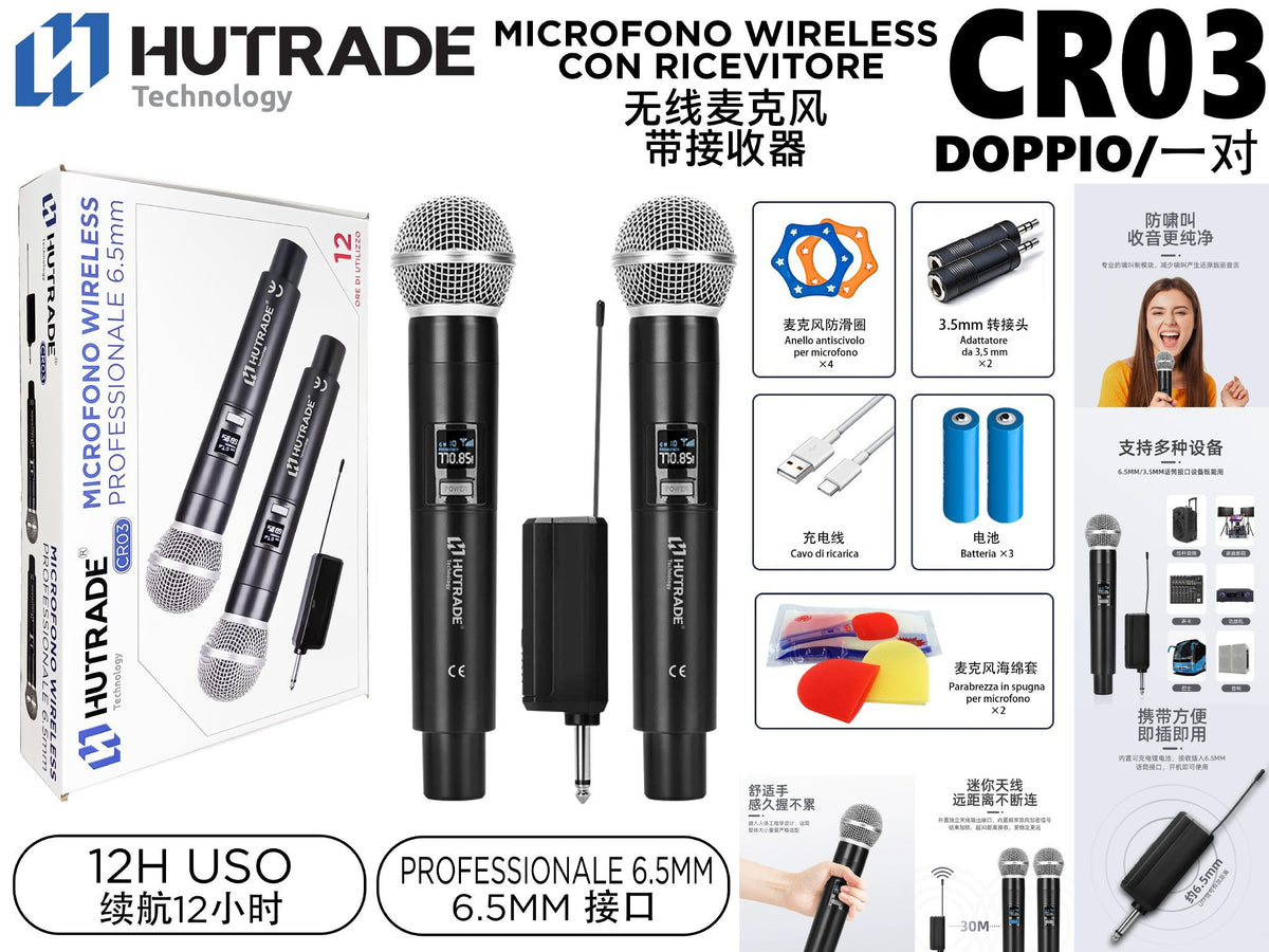 CR03 DOPPIO MICROFONO WIRELESS CON RICEVITORE 12H USO