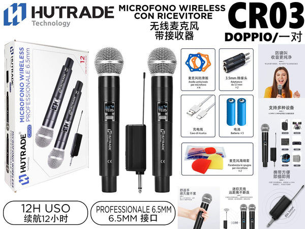 CR03 DOPPIO MICROFONO WIRELESS CON RICEVITORE 12H USO