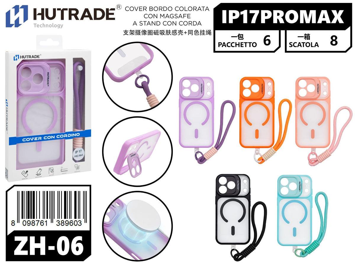 ZH-06 COVER BORDO COLORATA CON MAGSAFE A STAND CON CORDA IP17 PRO MAX