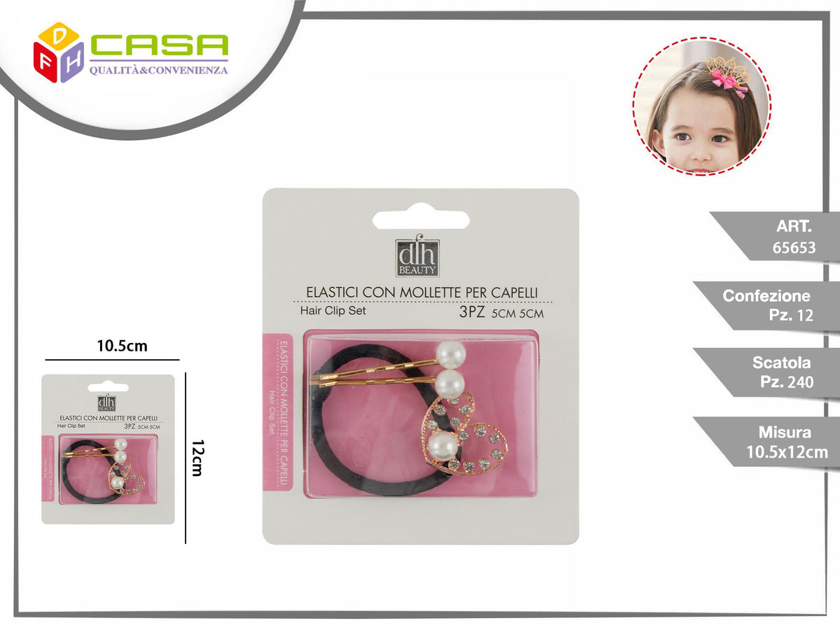 ELASTICI CON MOLLETTE PER CAPELLI 3 pz