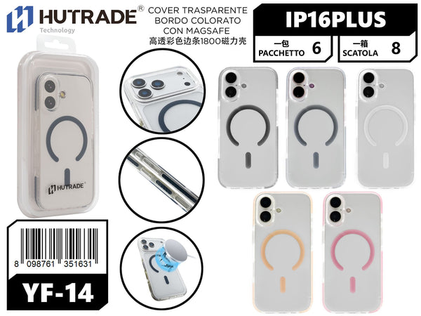 YF-14 COVER TRASPARENTE BORDO COLORATO CON MAGSAFE IP16 PLUS