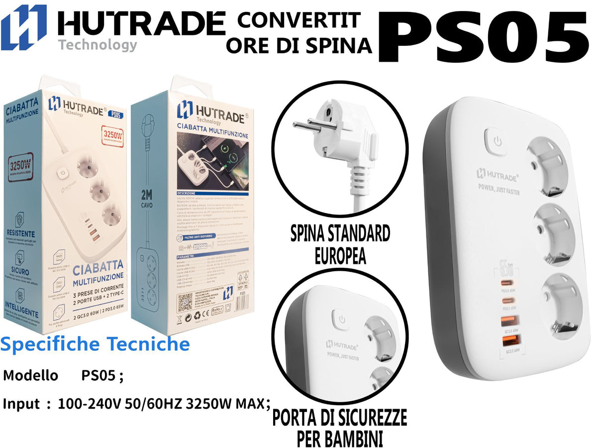 PS05 PRESA CORRENTE DA 3250W CON 2 INGRESSO PD 2 INGRESSO USB