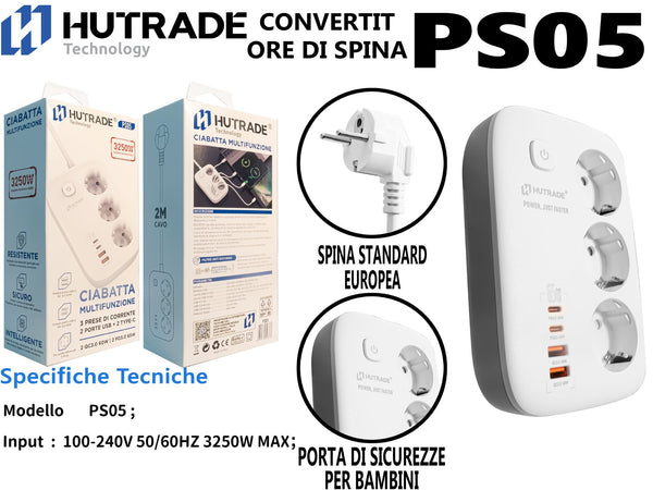 PS05 PRESA CORRENTE DA 3250W CON 2 INGRESSO PD 2 INGRESSO USB