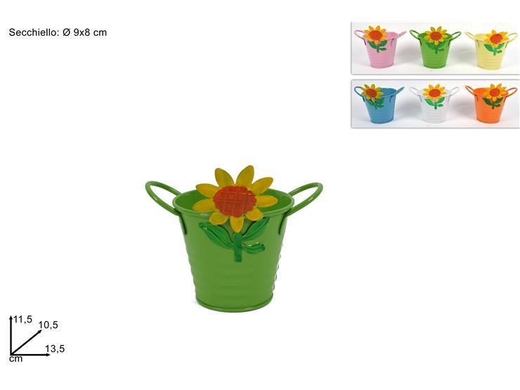 SECCHIELLO LATTA 8 cm C/GIRASOLE 6COL 18A-256
