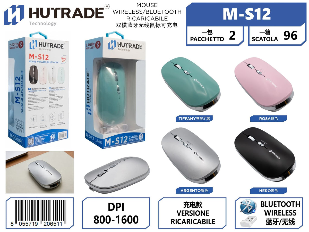 M-S12 MOUSE WIRELESS/BLUETOOTH RICARICABILE