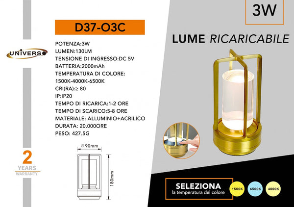 Lampada da tavolo ricaricabile – D37-O3C