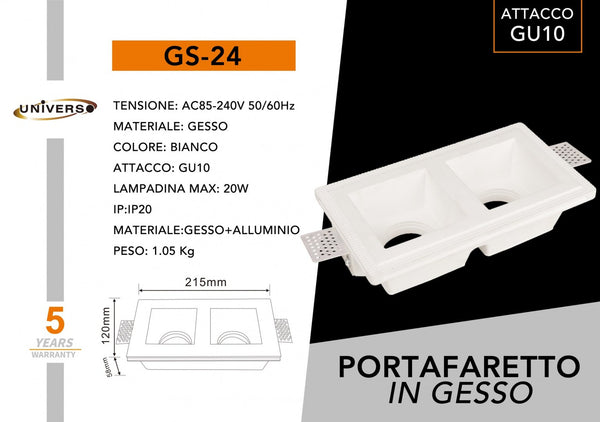 Porta Faretto In Gesso Regolabile Universo – GS-24