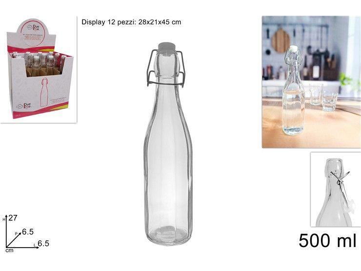 BOTTIGLIA VETRO COSTOLATA LISCIA 500 ml C/TAPPO ERMETICO ZBHH-0415-1/A