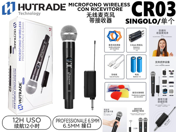 CR03 SINGOLO MICROFONO WIRELESS CON RICEVITORE 12H USO