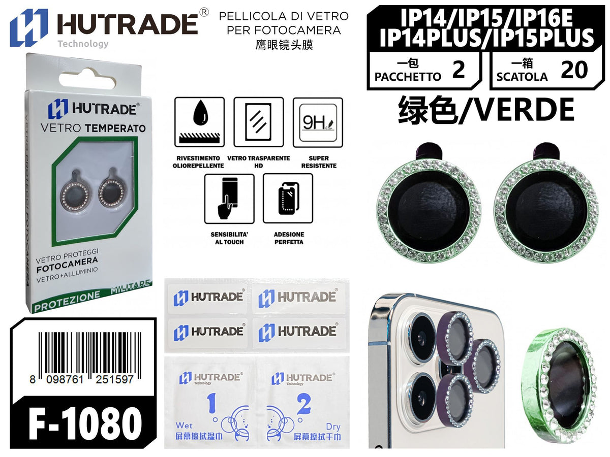 PELLICOLA DI VETRO PER FOTOCAMERA IP14/IP14PLUS/IP15/IP15PLUS/IP16E VERDE