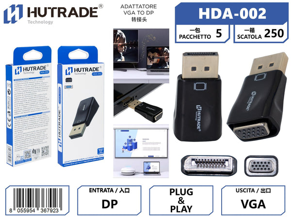 HDA-002 ADATTATORE VGA TO DP CON JACK 3.5MM