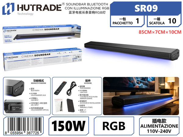 SR09 SOUNDBAR BLUETOOTH CON ILLUMINAZIONE RGB PER TV DA 150W