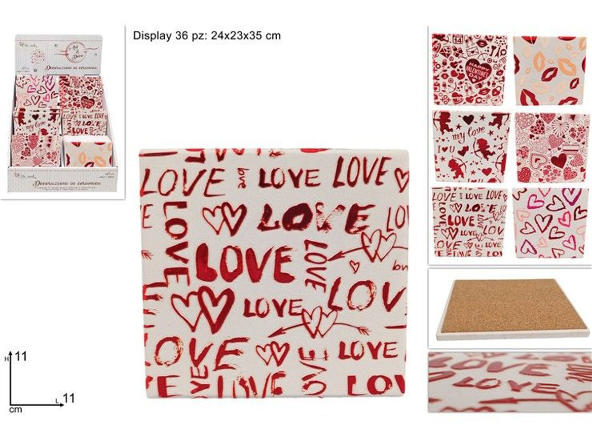 SOUVENIR QUADRATO BASE SUGHERO 11 cm DECORO A RILIEVO SAN VALENTINO