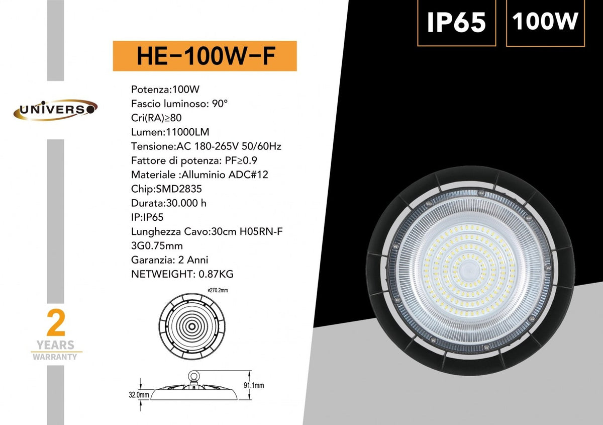 Lampada industriale LED – HE-100W-F / HE-100W-N
