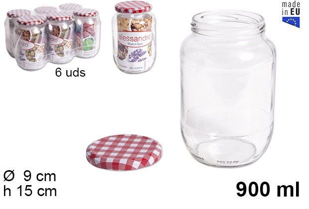 Barattolo tondo in vetro con coperchio vichy 900 ml