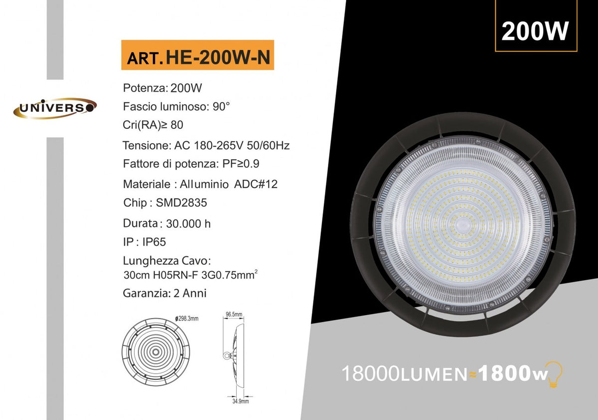 Lampada industriale LED – HE-200W-N
