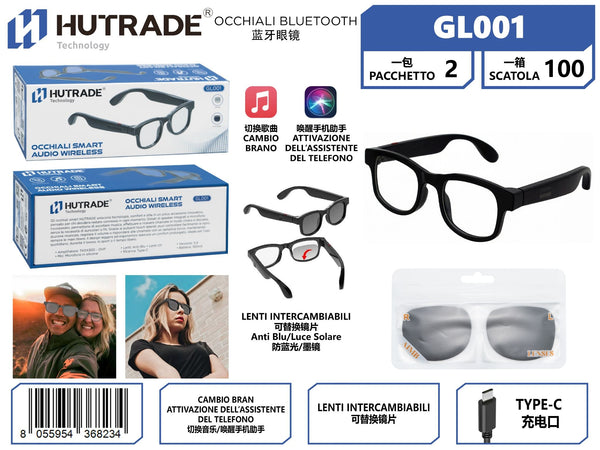 Occhiali Bluetooth GL001 con lenti intercambiabili