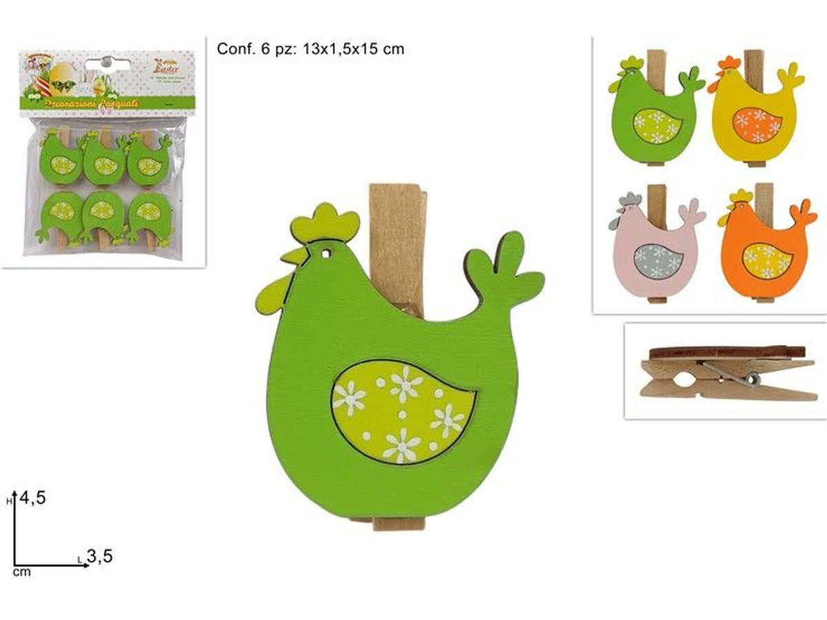 MOLLETTE GALLINE IN LEGNO SET 6 pz 4 COL.