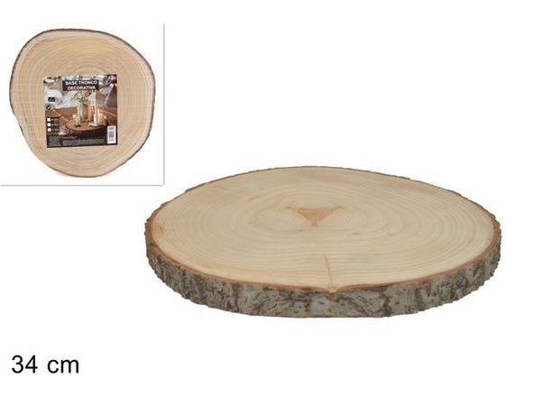 Base decorativa rotonda in legno con bordo corteccia
