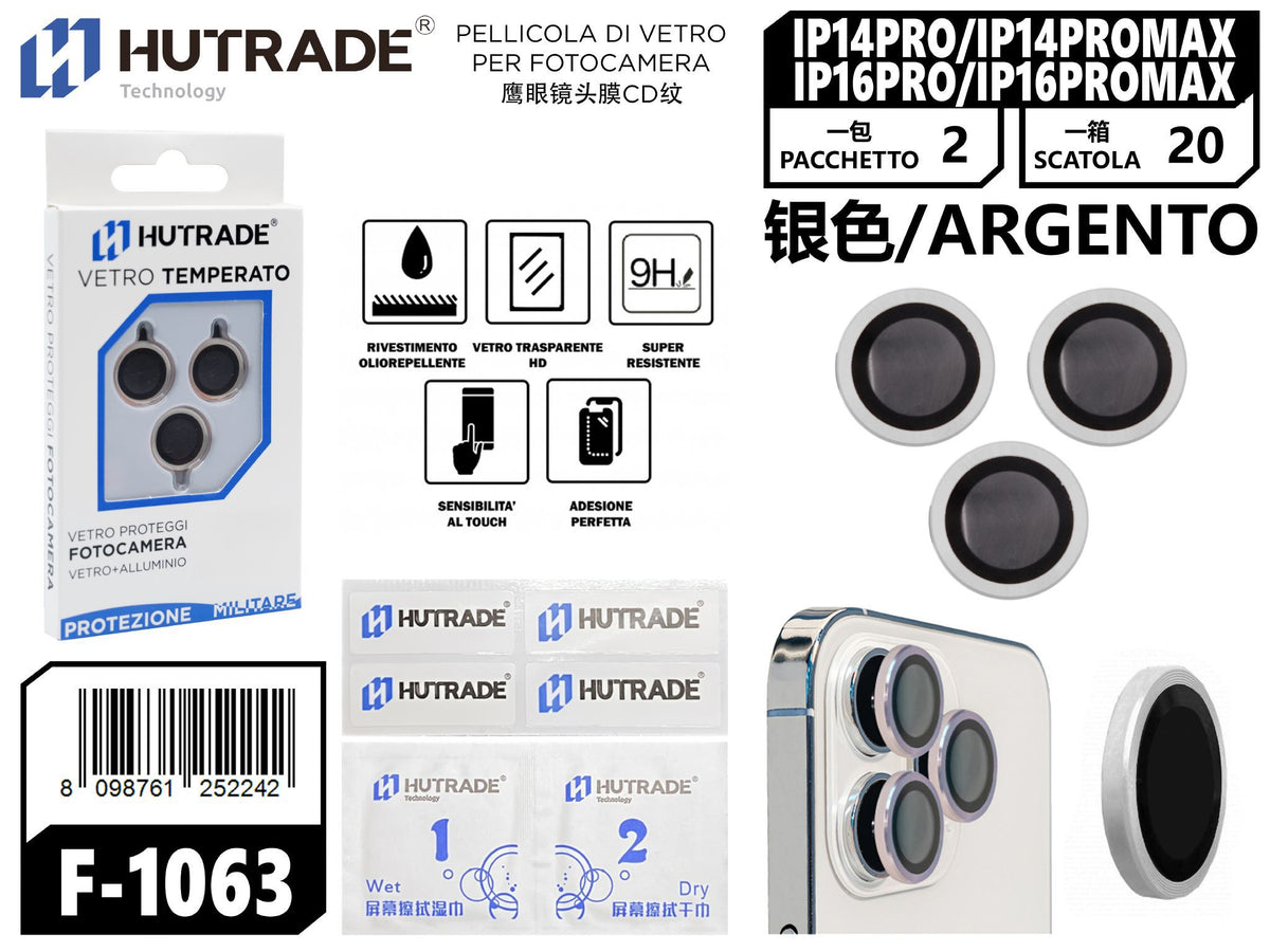 PELLICOLA DI VETRO PER FOTOCAMERA IP14PRO/IP14PROMAX/IP16PRO/IP16PROMAX ARGENTO