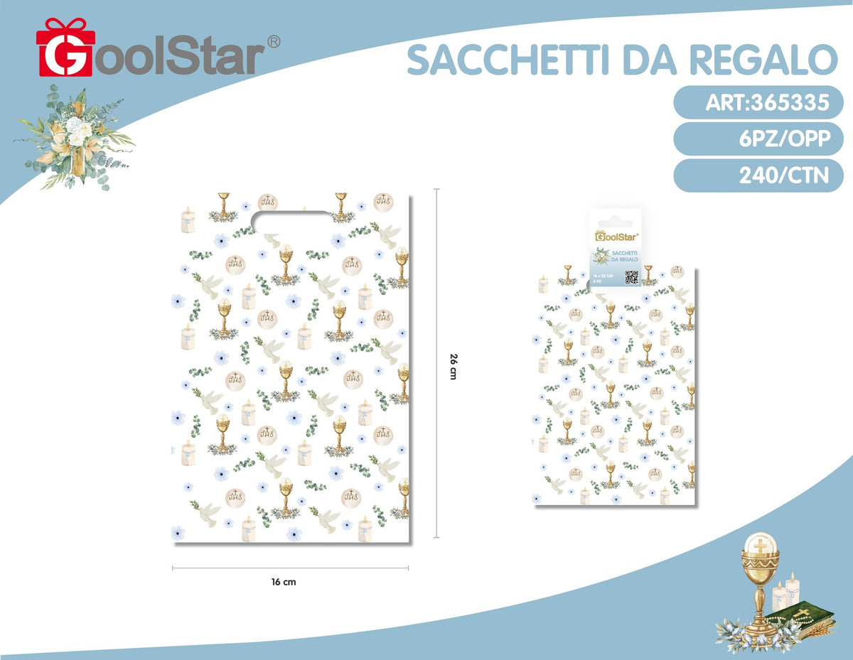 Sacchetto da regalo di carta prima comunione celeste
