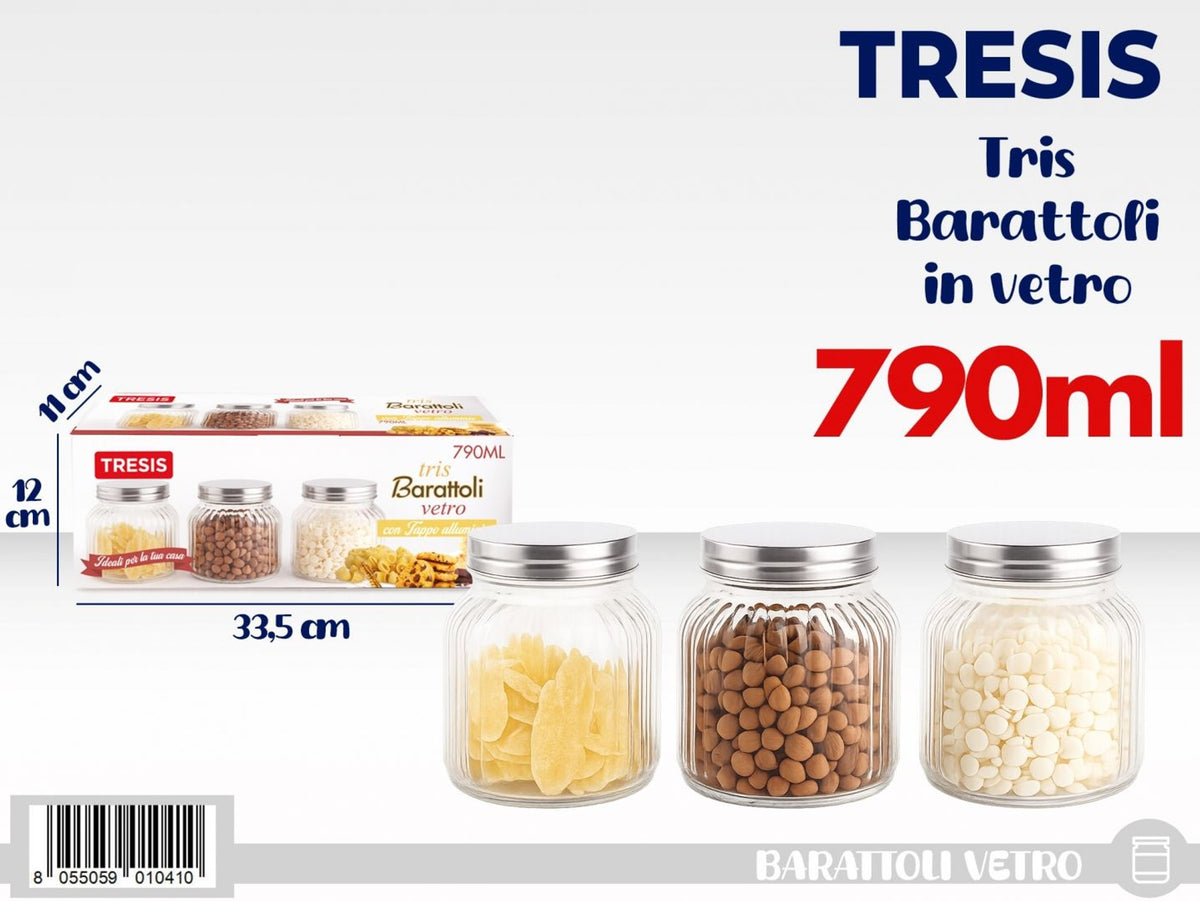 BARATTOLINI IN VETRO 3 pz 790 ml TAP.ALLUM.