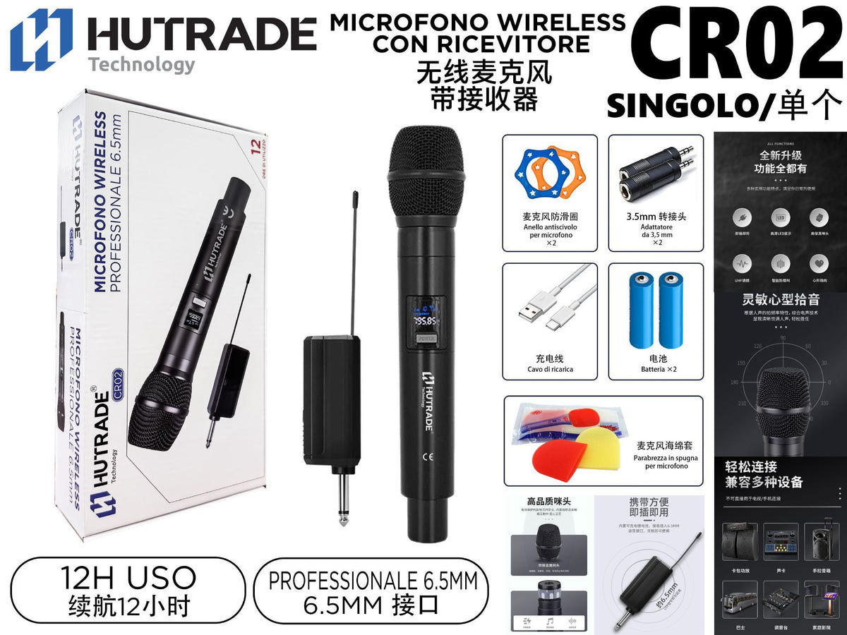 CR02 SINGOLO MICROFONO WIRELESS CON RICEVITORE