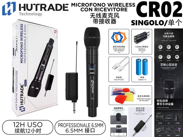 CR02 SINGOLO MICROFONO WIRELESS CON RICEVITORE
