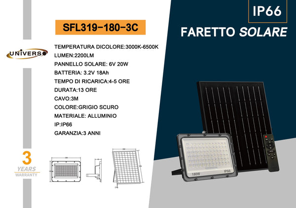 Faretto Solare Universo – SFL319-180-3C