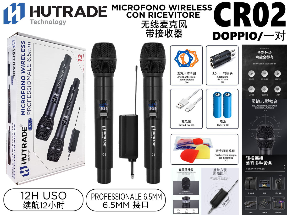 CR02 DOPPIO MICROFONO WIRELESS CON RICEVITORE
