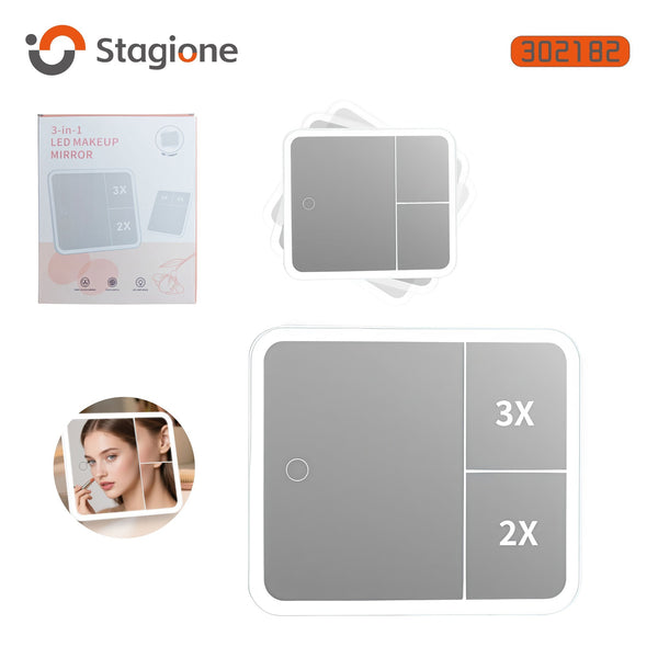 Specchio cosmetico LED in custodia con maniglia