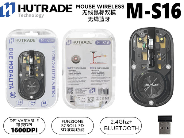 M-S16 MOUSE DOPPIO MODE WIRELESS/BLUETOOTH INGRESSO TYPE-C 800-1600DPI