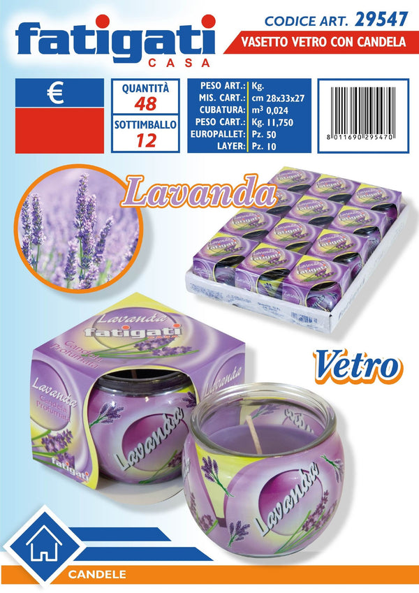Vasetto vetro c/candela lavanda
