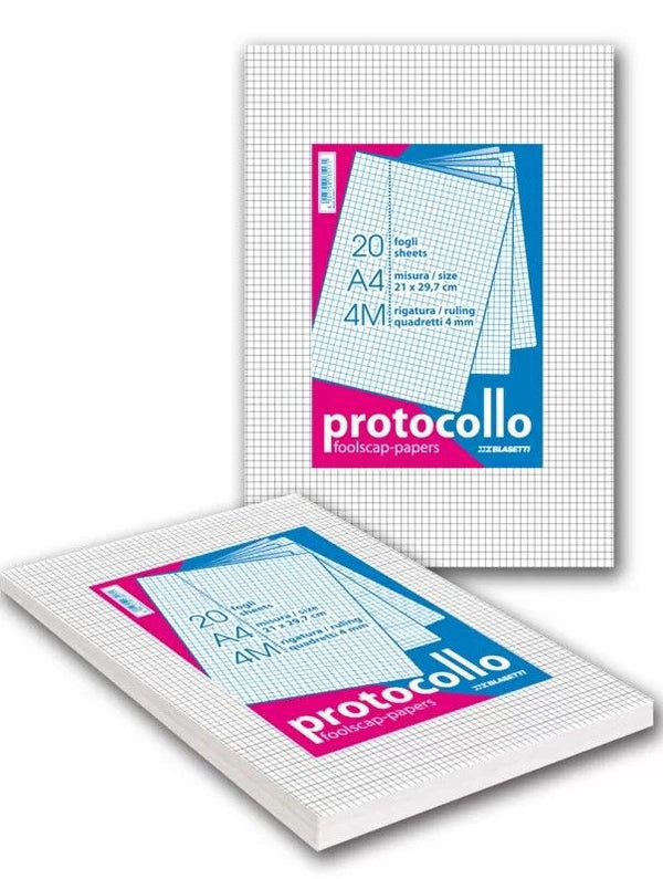 Fogli protocollo con rigatura 4M, 20 fogli