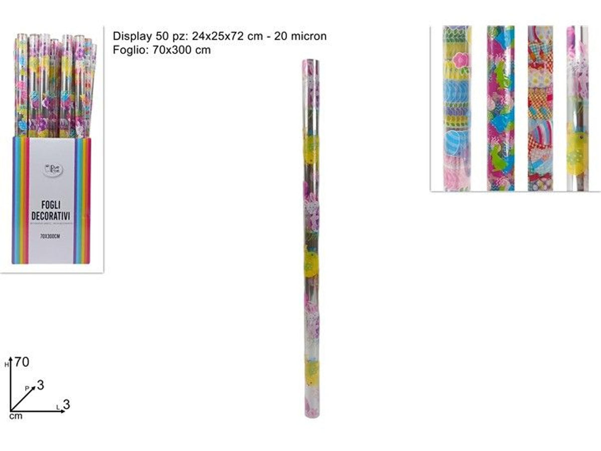 Rotolo foglio trasparente pasquale 70 × 300 cm4 ass yb70300/32