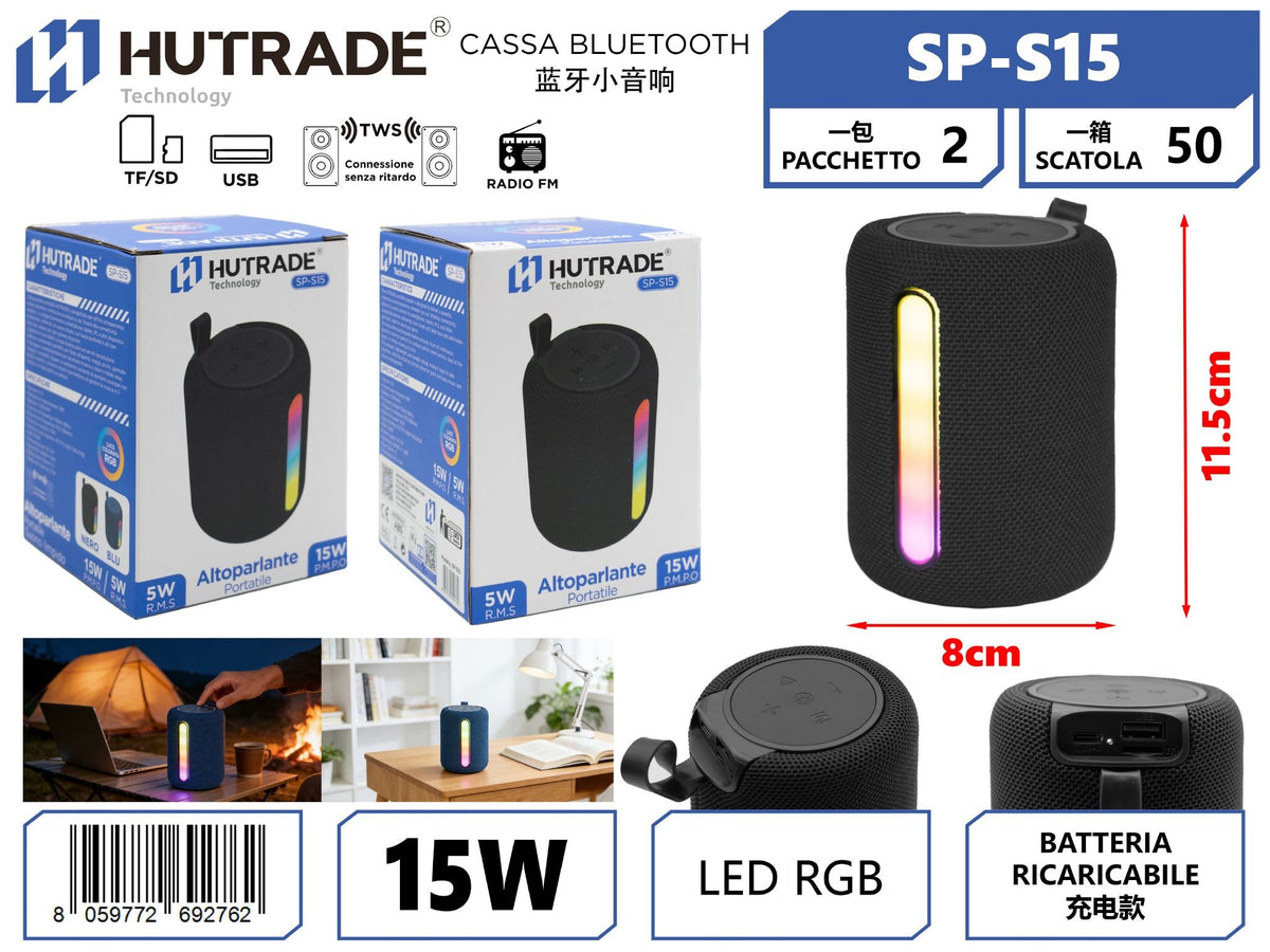 SP-S15 CASSA BLUETOOTH PICCOLA/USB/TF/ FM/AUX DA 15W