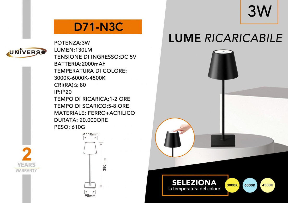 Lampada da tavolo ricaricabile – D71-N3C