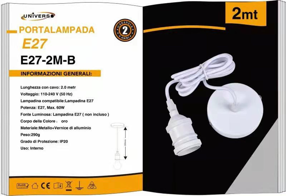 Portalampada con cavo – E27-2M-B