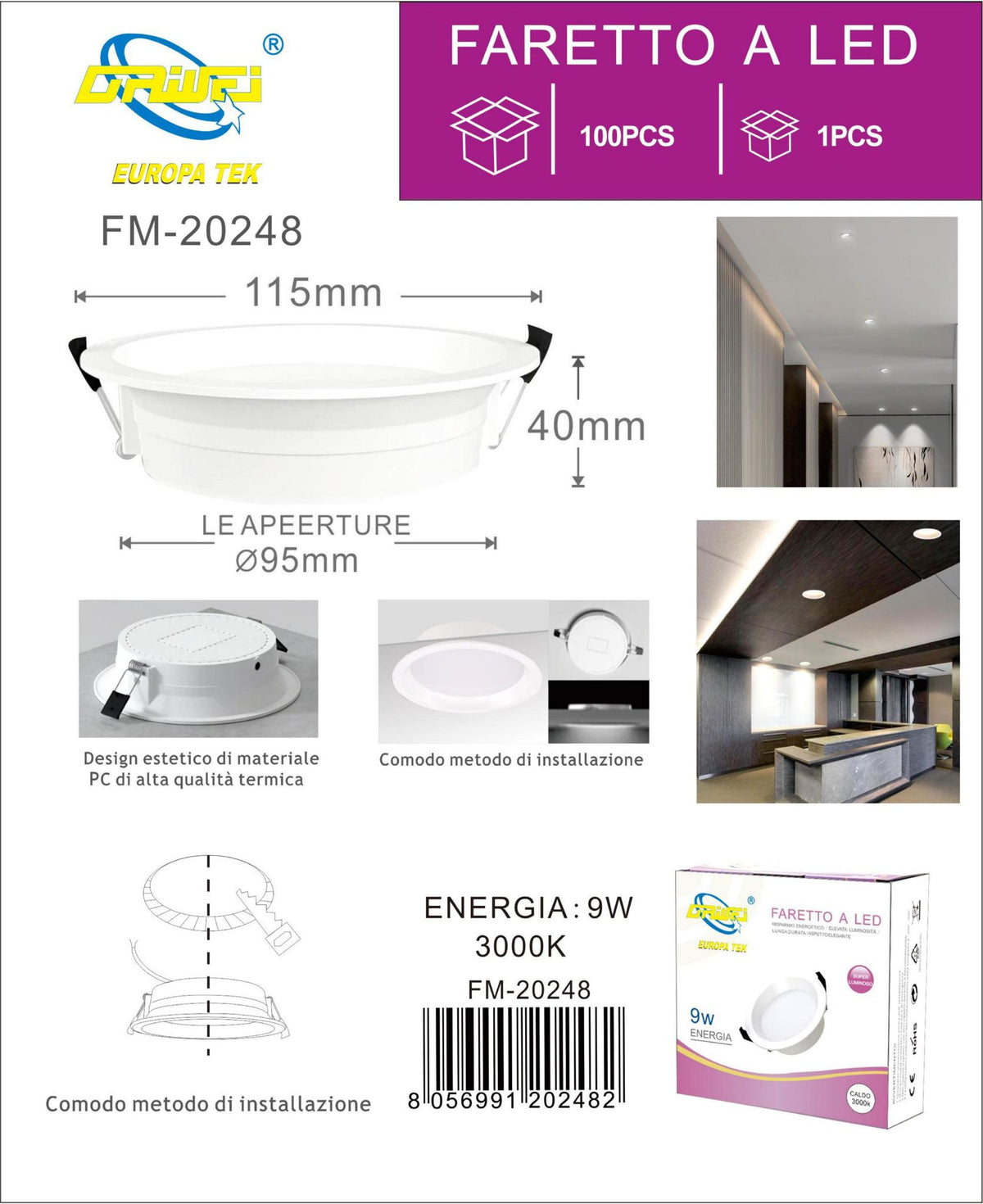Faretti da incasso 9 W