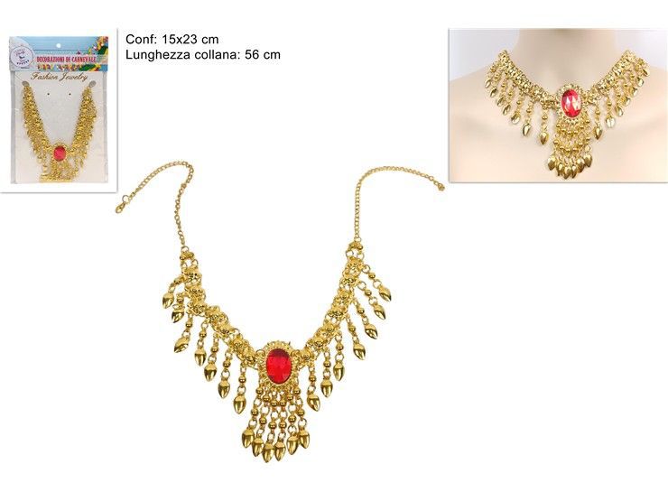 Collana oro con diamanti rossi